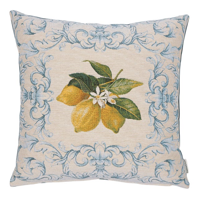 Mediterranean Lemons Woven Cushion With Feather Filler - 42x42cm (17"x17") For Sale