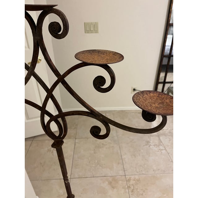 Vintage Forged Iron Touchier 5 Arm Candle Holder For Sale - Image 4 of 12