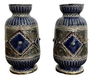 Antique Victorian Doulton Lambeth Vases by Emily Edwards, 1880, Set of 2