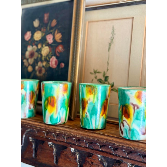 English Antique Drip Glaze Ceramic Tumblers - Set of 6 For Sale - Image 3 of 7
