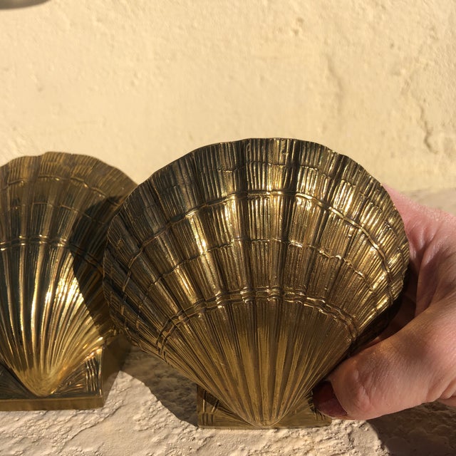 Mid 20th Century Mid 20th Century Brass Seashell Bookends - a Pair For Sale - Image 5 of 9