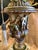 Vintage Italian Porcelain Figural Hand Painted Gilt Table Lamp With Shade For Sale - Image 9 of 13