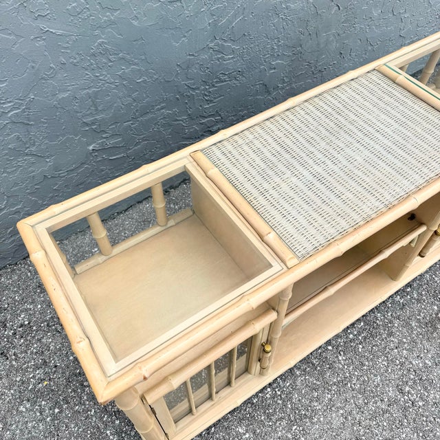 Mid 20th Century Vintage Coastal Faux Bamboo and Glass Credenza/Etagere For Sale - Image 5 of 11