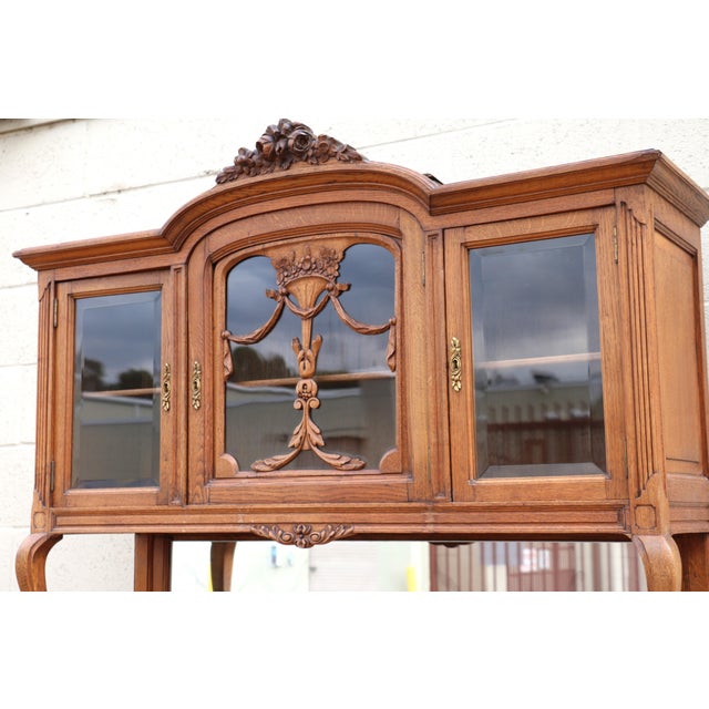 French Provincial Carved Oak Buffet/Hutch For Sale - Image 10 of 12
