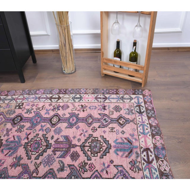 Vintage Turkish Oushak Handmade Cotton Pink Wool Area Rug For Sale - Image 4 of 9