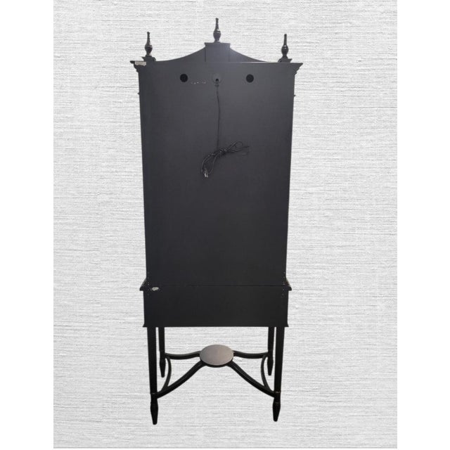 Vintage Pagoda Black Chinoiserie Glass Front Storage Curio Cabinet For Sale - Image 12 of 17
