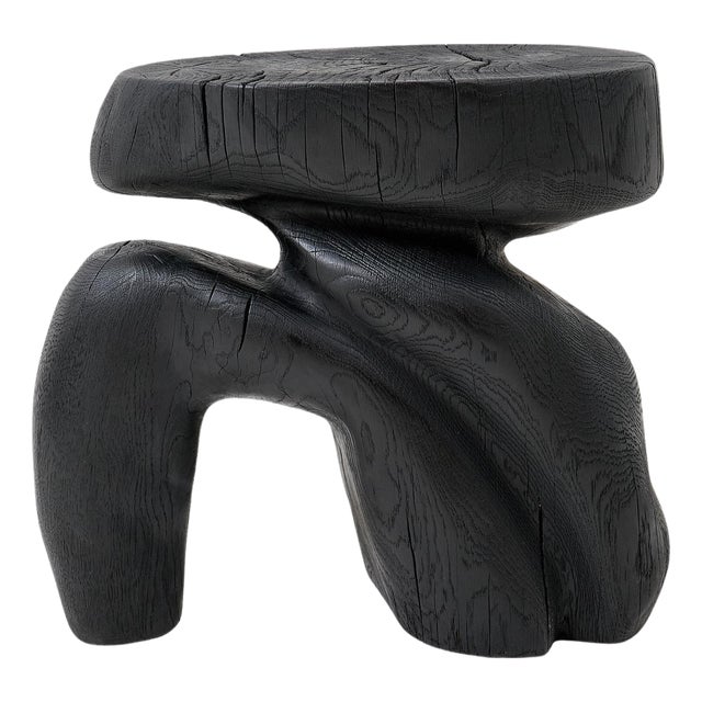 Sculptural Hardwood Stool in Charred Wood by Logniture For Sale