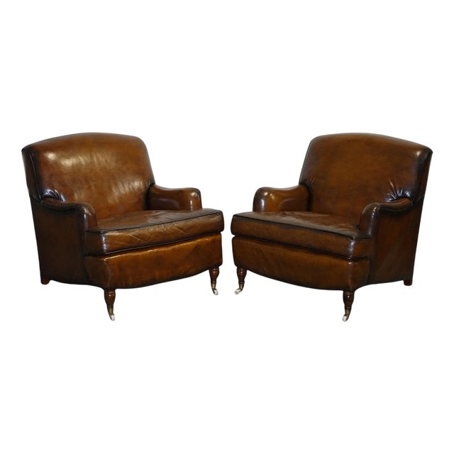 Set of Cigar Hand Dyed Leather Chairs For Sale