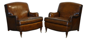Set of Cigar Hand Dyed Leather Chairs