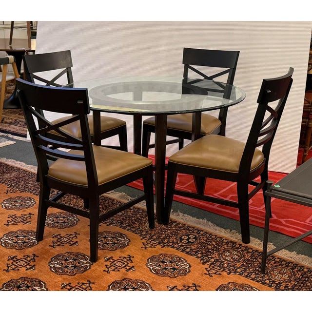 2010s Crate & Barrel Halo Glass + Wood Dining Table + Blake Chairs, Set For Sale - Image 5 of 12