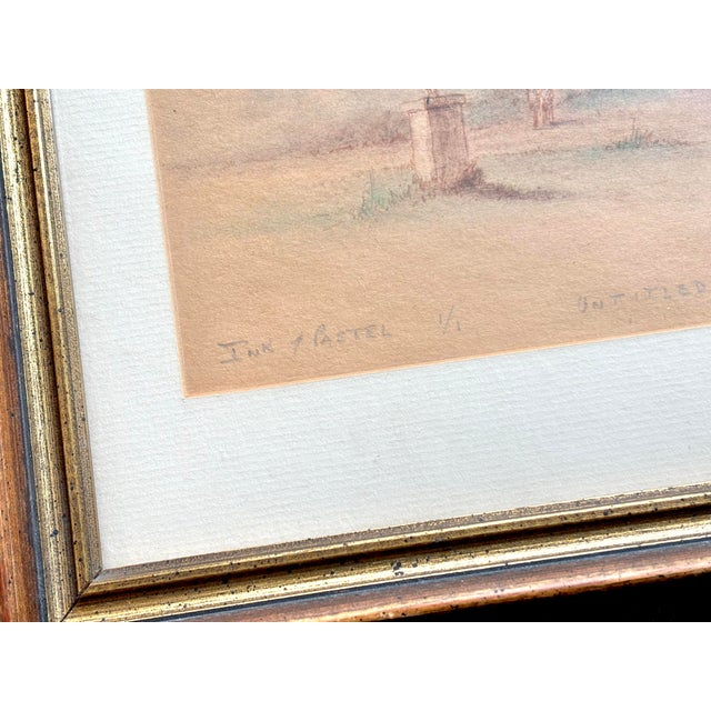 Small 1970s Ink and Pastel Drawing of a Quaint Country Home, Framed For Sale - Image 6 of 9