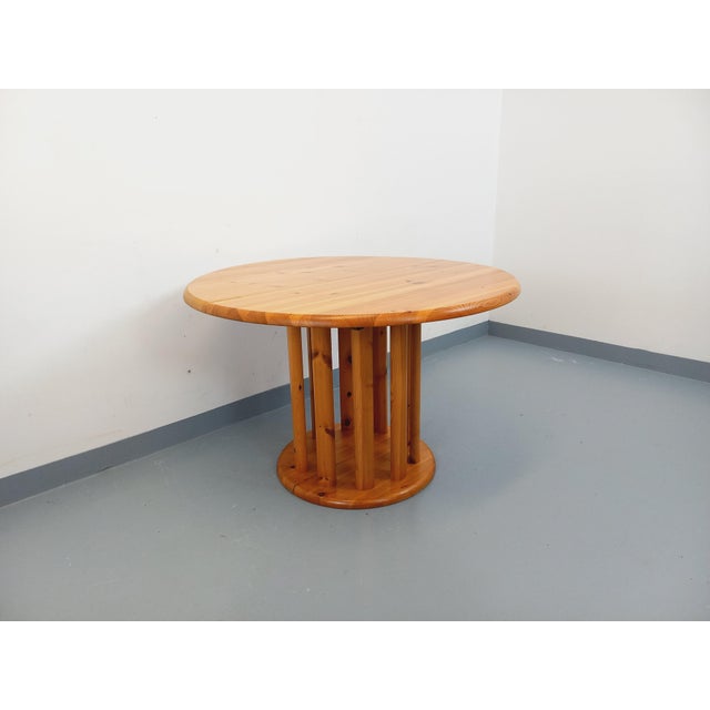 Vintage Scandinavian Pine Round Dining Table with Extensions in the style of Rainer Daumiller, 1970s For Sale - Image 15 of 18