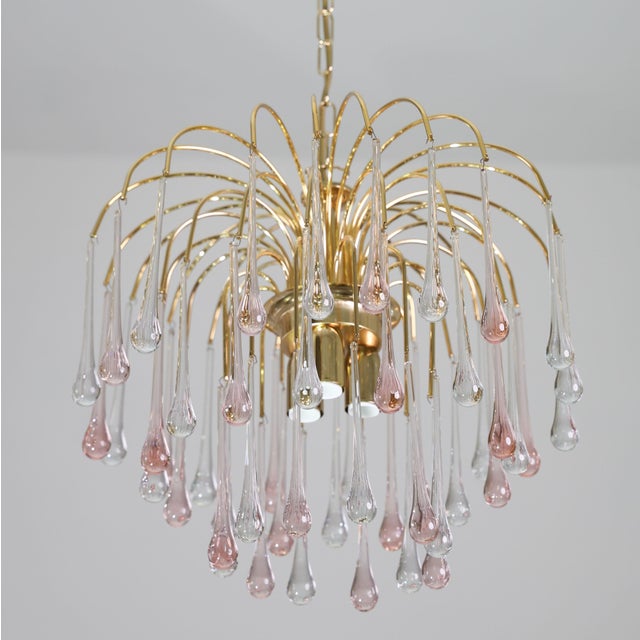 1980s 1980s Lady Grace, Chandelier With Pink and Transparent Pendants, Murano Glass For Sale - Image 5 of 15