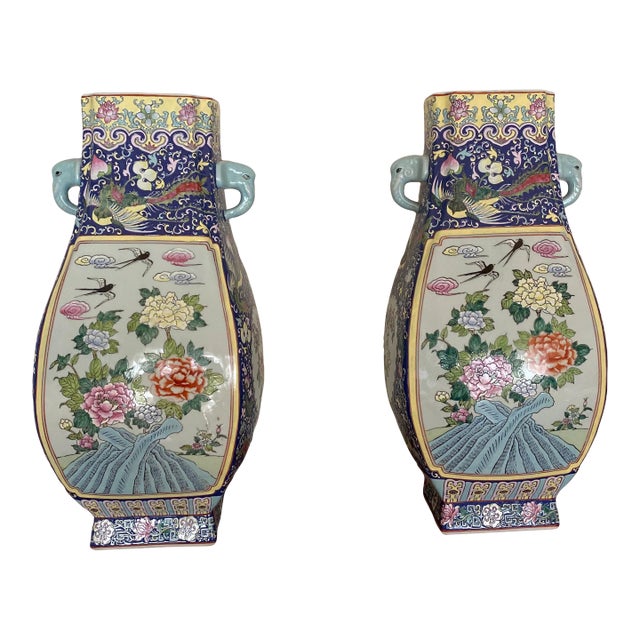 Vintage Oversized Hand Painted Asian Jars ~ a Pair For Sale