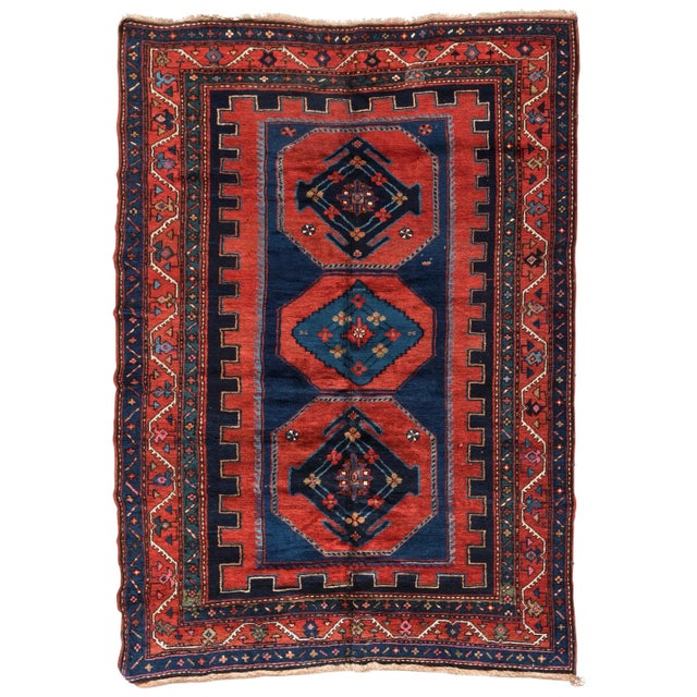 1930s 1930s Red and Blue Caucasian Tribal Kazak Rug For Sale - Image 5 of 5