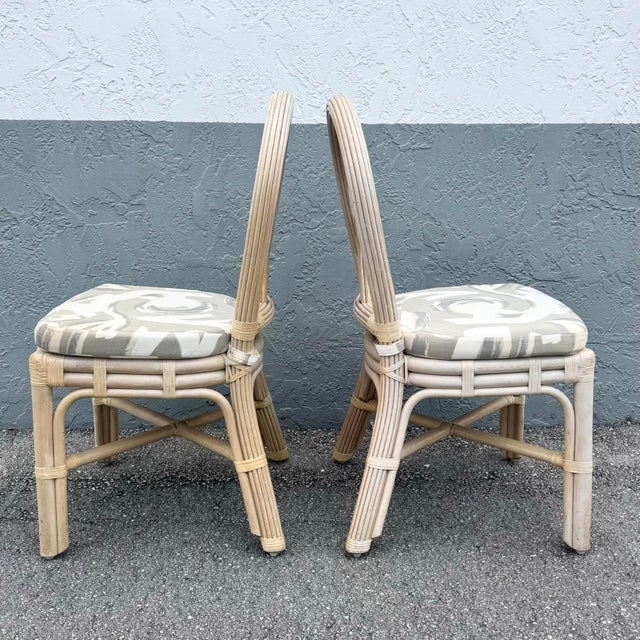 Boho Chic Sculpted Leaf Back Pencil Reed Dining Chairs - Set of 6 For Sale - Image 4 of 12