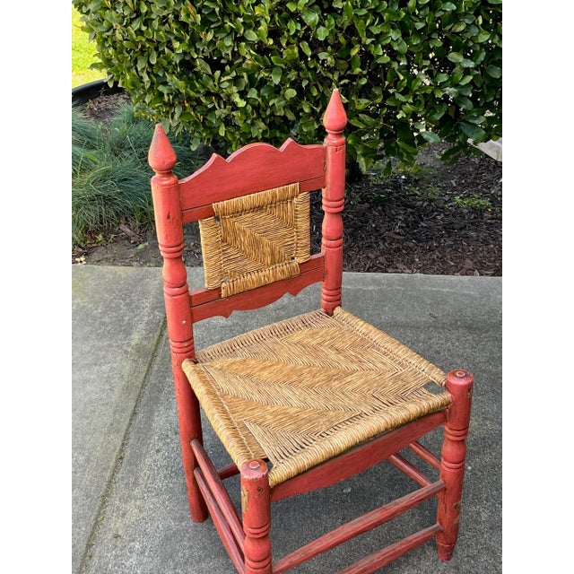 Rustic 1940s Mexican Low-Back Side Chair With Rush Seat & Back For Sale - Image 4 of 6