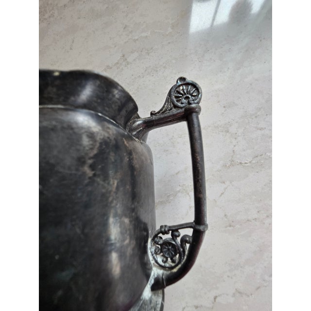 Metal Antique Hand-Formed Pewter Mug With Ornate Handle and Inscription For Sale - Image 7 of 8
