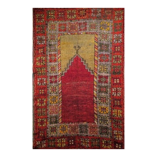 Vintage Turkish Anatolian Prayer Rug, Handwoven Wool, Early 1900s, 4' x 6' For Sale