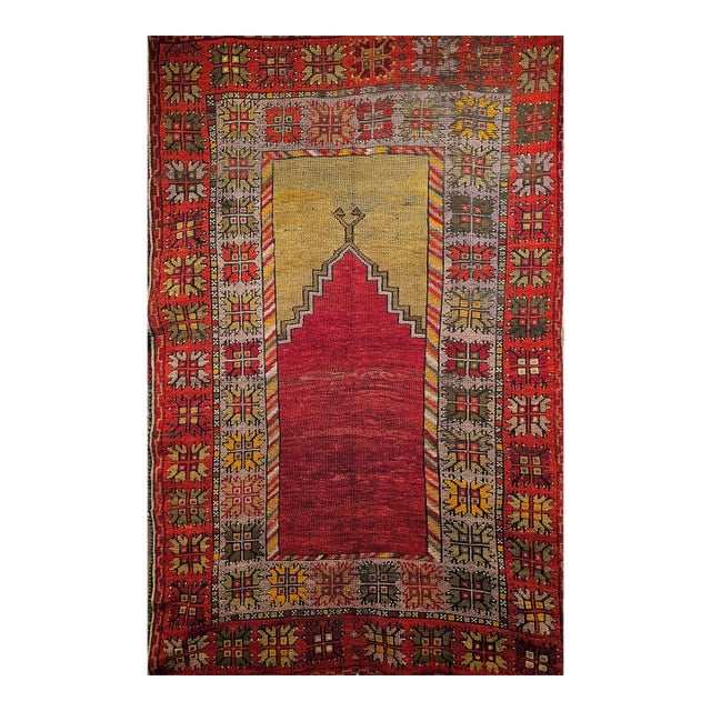 Vintage Turkish Anatolian Prayer Rug, Handwoven Wool, Early 1900s, 4' x 6' For Sale