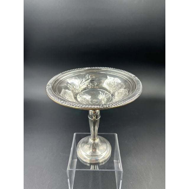 Charming Sterling Silver Compote with a floral design of 'Forget me Not' Flowers in the bowl & a gadroon/rope design...