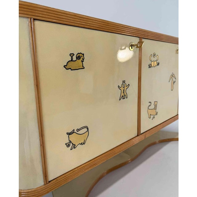 Italian Art Deco Sideboard with Gold Leaf Zodiac and Parchment by Gio Ponti, 1940s For Sale - Image 6 of 9