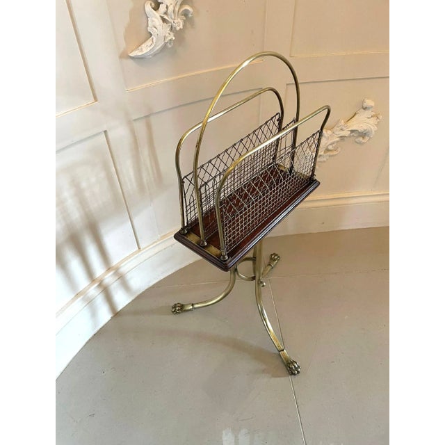 Wood ​​Antique Victorian Brass and Mahogany Revolving Magazine Stand For Sale - Image 7 of 13