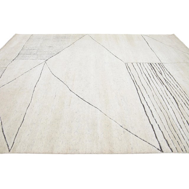 2020s 2020s Comtemporary Ivory Morocan Style Wool Rug Handmade by Apadana For Sale - Image 5 of 7