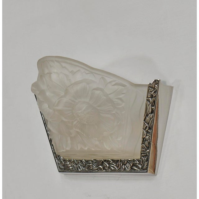 Metal A Pair of French Art Deco Wall Sconces by Cristalleries De Verdun 1930 France - 3 Pairs Available For Sale - Image 7 of 10