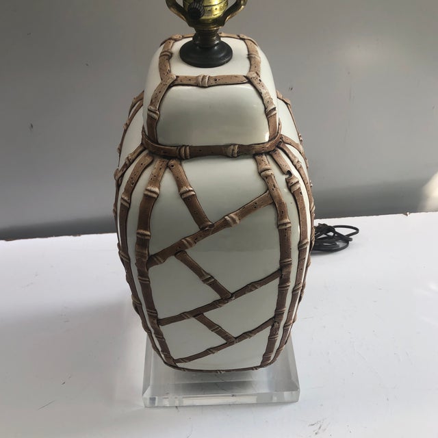 Faux Bamboo Lamp on Lucite Base For Sale In Miami - Image 6 of 13