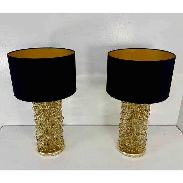 Murano Gold and Brass Table Lamps, 2000s, Set of 2 For Sale - Image 3 of 10