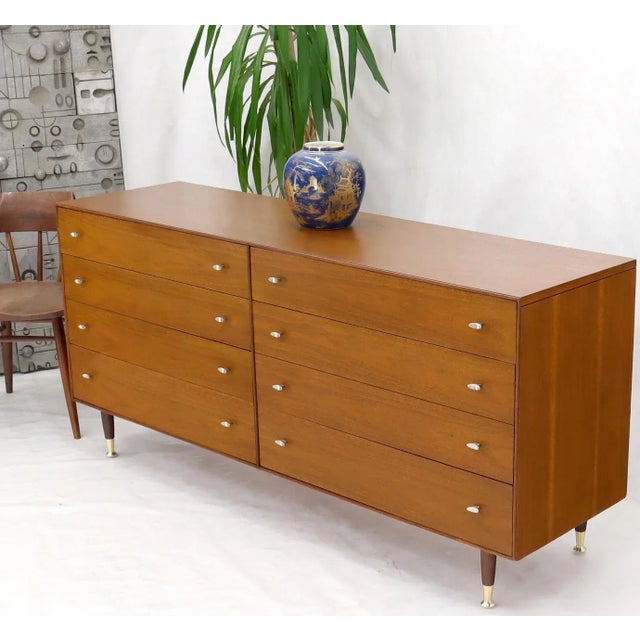 Mid 20th Century Pair of Restored Long Walnut Dressers Credenzas For Sale - Image 5 of 13