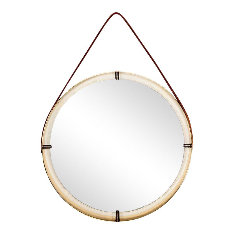 Round Mirror With Leather Strap Chairish