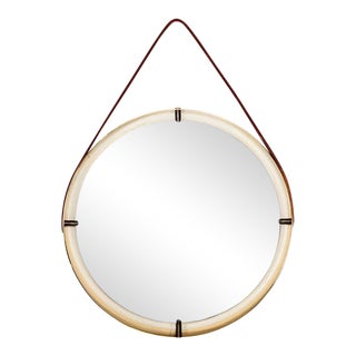 Round Mirror With Leather Strap For Sale