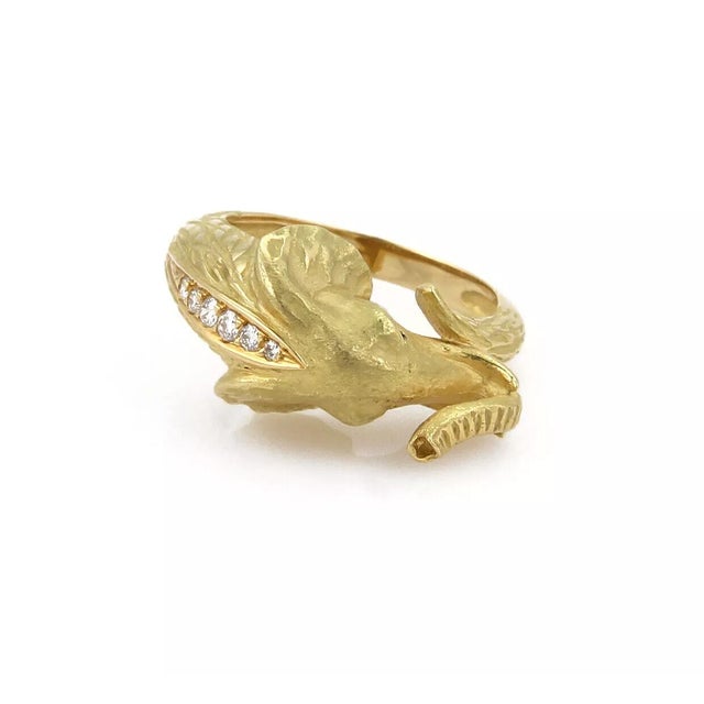 Contemporary Jean Pierre Bellin Diamond & Onyx 18k Yellow Gold Elephant Head Ring, Size 6 For Sale - Image 3 of 6