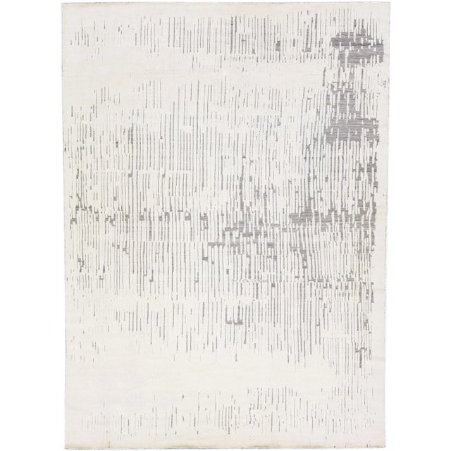 Ivory Modern Moroccan Style Handmade Ivory Wool Rug With Abstract Design by Apadana For Sale - Image 8 of 8
