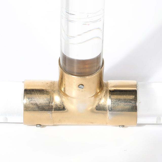 Mid-Century Leon Frost Tubular Stools in Lucite, Brass & Holly Hunt Leather For Sale - Image 13 of 18