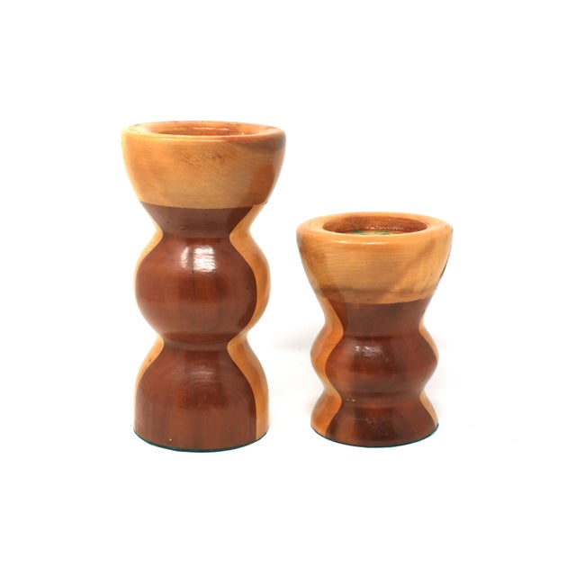 Mid-Century Modern Vintage Mid Century Handmade Wooden Candle Holders - a Set For Sale - Image 3 of 10