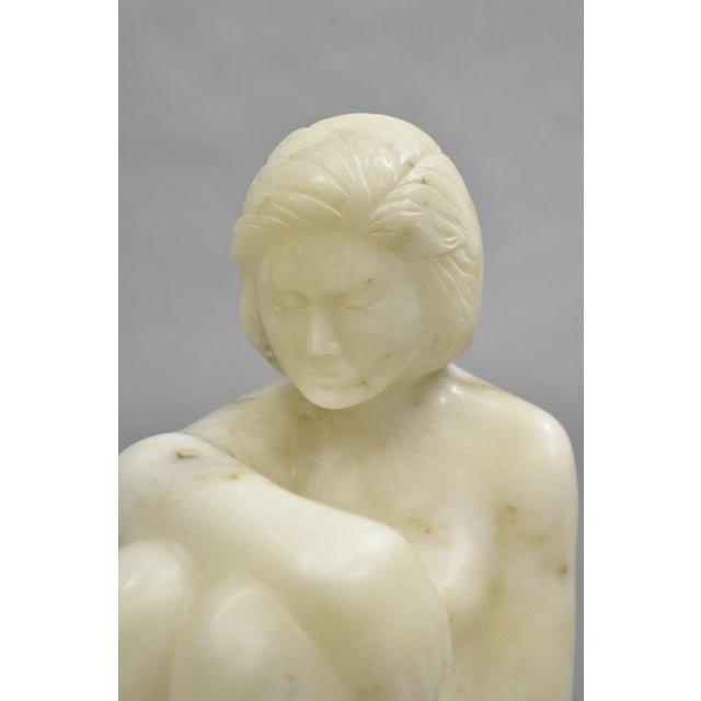 Late 20th Century Late 20th Century Morton Gaffin "Seated Woman" Modernist Carved White Alabaster Nude Sculpture For Sale - Image 5 of 12