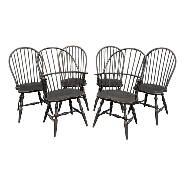 Set of Six American Hoopback Windsor Dining Chairs For Sale