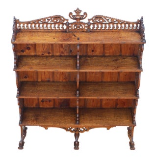 Antique Fret-Cut Waterfall Bookcase in Oak, 1890s For Sale
