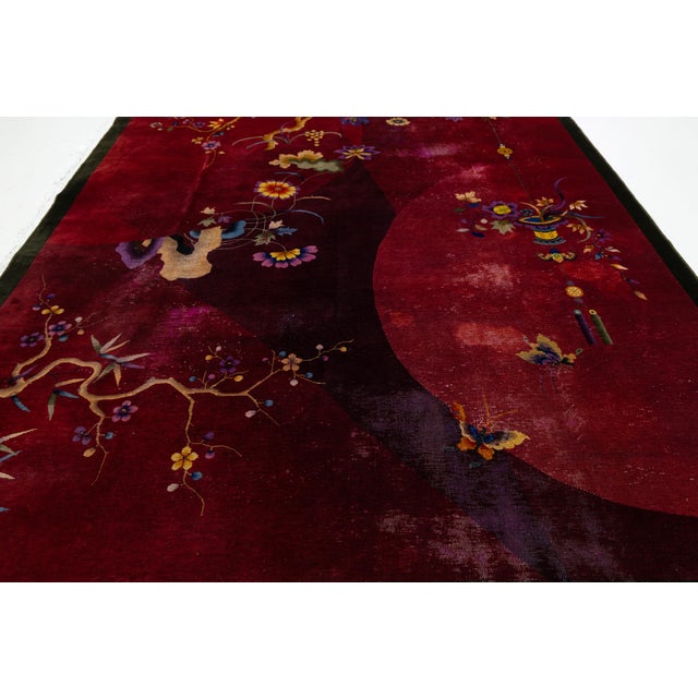 Antique 1920s Chinese Art Deco Wool Rug in Rich Ruby, Plum & Magenta 9x11 For Sale - Image 11 of 13