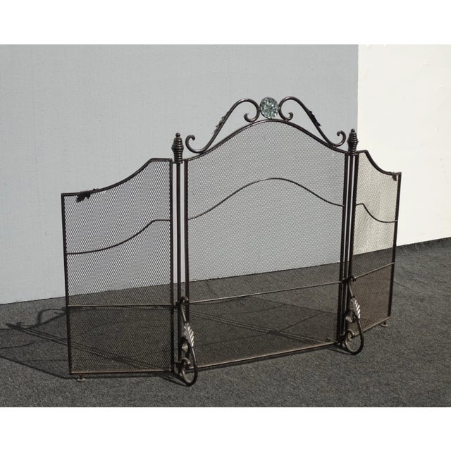 French Country Vintage French Country Three Panel Black Fireplace Screen ~ Spanish Style For Sale - Image 3 of 13