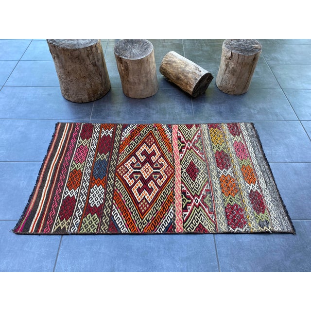 Textile Handwoven Vintage Kurdish Kilim Rug For Sale - Image 7 of 10