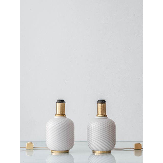 Vintage Murano Glass Opaline Spiral Table Lamps, Italy, 1960s, Set of 2 For Sale - Image 11 of 18
