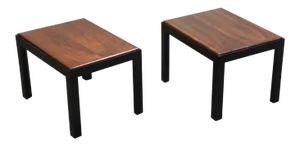 Walnut & Black Mid-Century Modern End Tables- a Pair