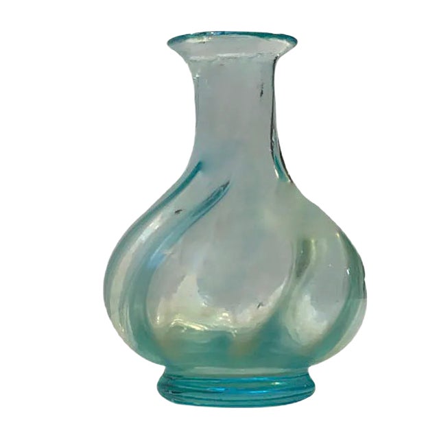 Art Deco Mint Blue Optical Glass Vase, 1920s For Sale