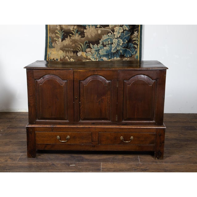 18th Century English Georgian Period 18th Century Oak Buffet with Carved Arching Doors For Sale - Image 5 of 12