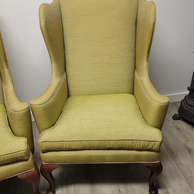 Globe Furniture Pair of Vintage Wingback Chairs With Curved Arms by Globe Furniture For Sale - Image 4 of 6