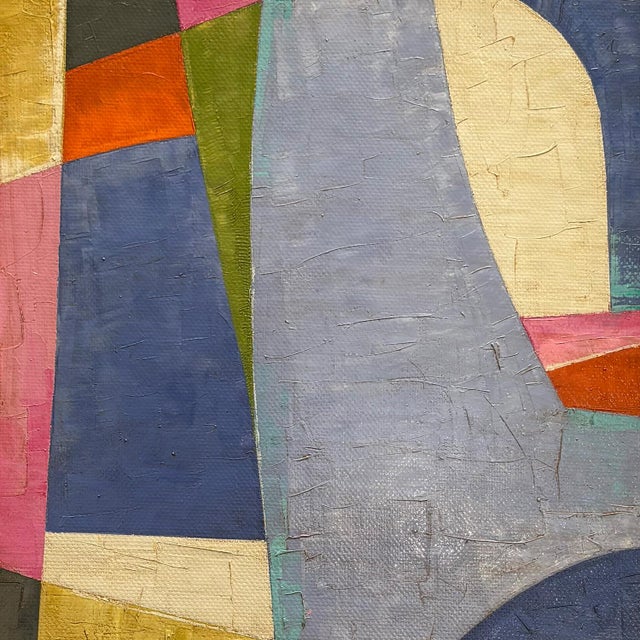 Mid-Century Modern Contemporary Abstract "Periwinkle Blue" Oil Painting in Vintage Painted Frame For Sale - Image 3 of 6